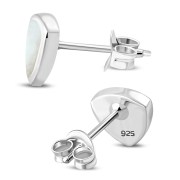 Mother of Pearl Reuleaux Triangle Silver Stud Earrings, e343